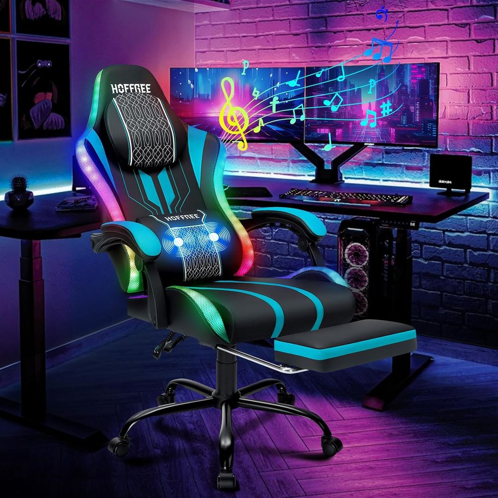 Massage - Kursi Gaming dengan Lampu LED, Speaker,